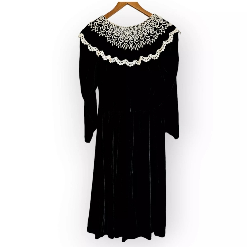 Vintage Jessica McClintock Dress Black Velvet Whimsigoth Dark Academia Size 6 - Picture 2 of 7